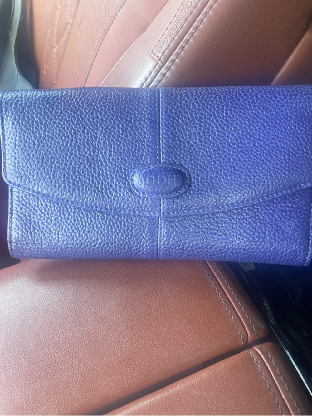 Pebbled Leather Purple Clutch Wallet - BODHI Classic Trifold Zipper checkbook